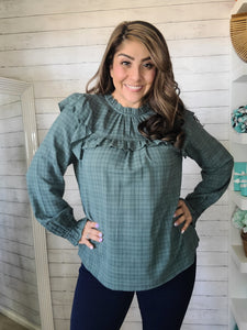 Dark Sage Ruffled Bib Top