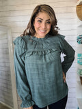 Dark Sage Ruffled Bib Top