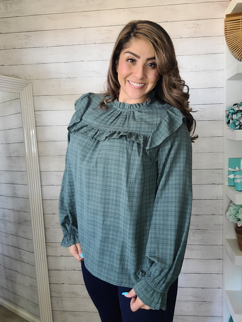 Dark Sage Ruffled Bib Top