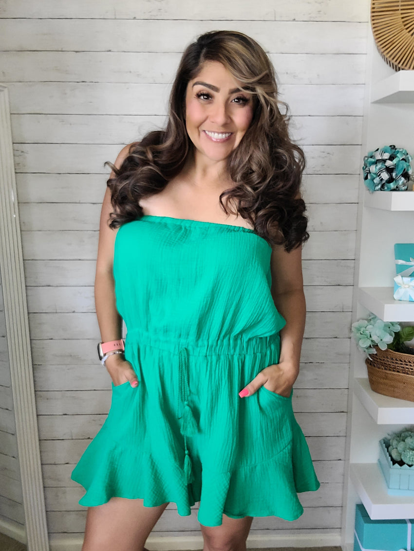 Kelly Green Ruffled Bottom Tube Romper