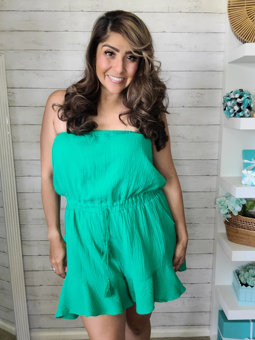 Kelly Green Ruffled Bottom Tube Romper