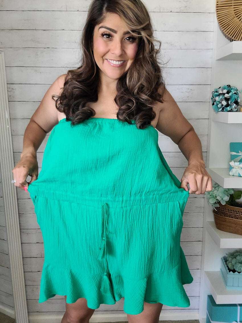 Kelly Green Ruffled Bottom Tube Romper