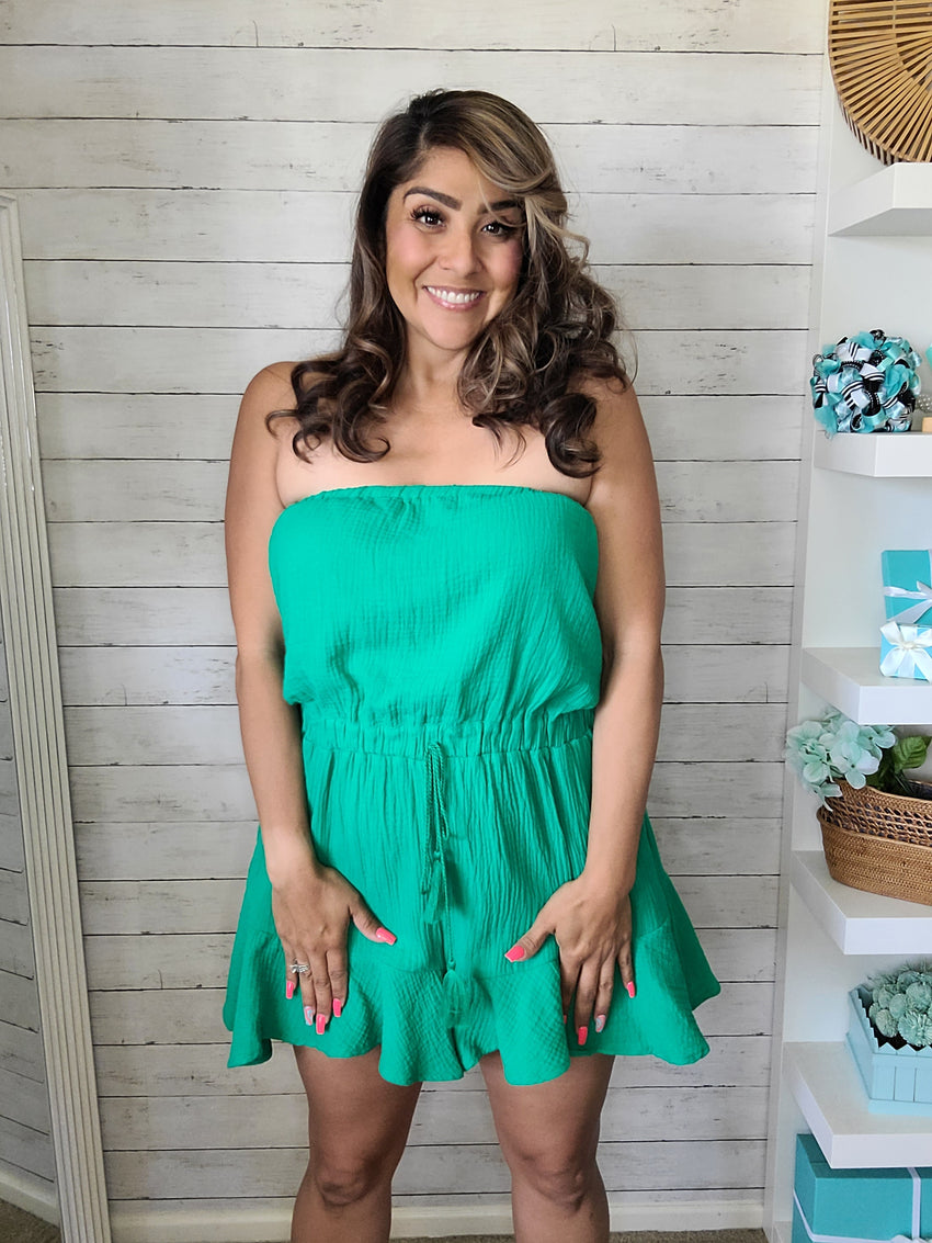 Kelly Green Ruffled Bottom Tube Romper