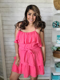 Coral Layered Ruffle Dress