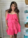 Coral Layered Ruffle Dress