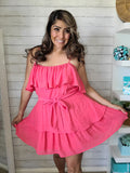 Coral Layered Ruffle Dress