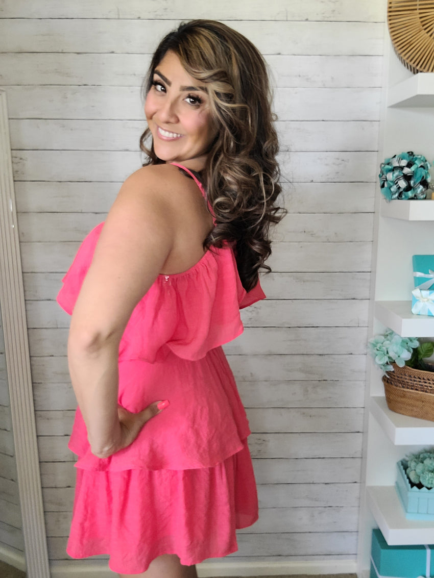 Coral Layered Ruffle Dress