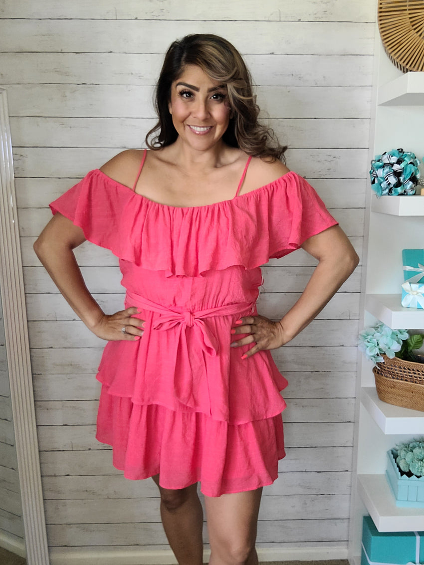 Coral Layered Ruffle Dress