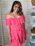 Coral Layered Ruffle Dress