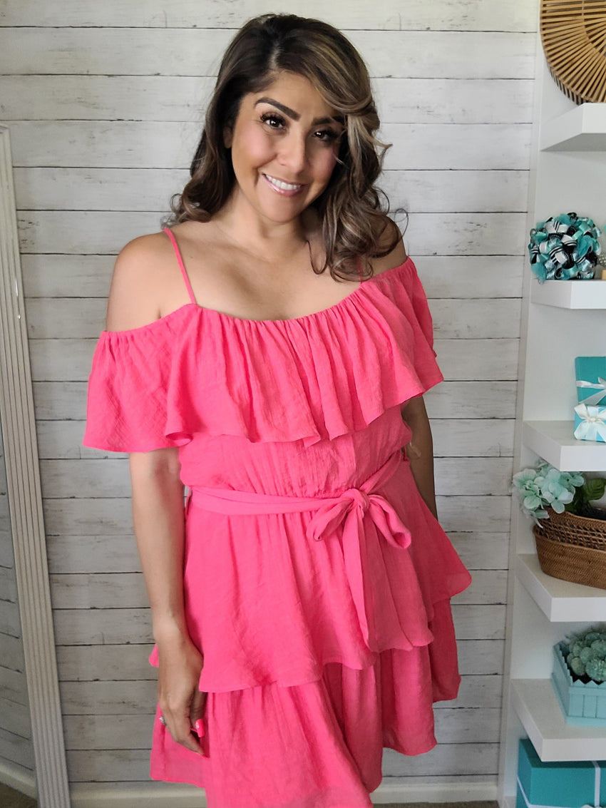 Coral Layered Ruffle Dress
