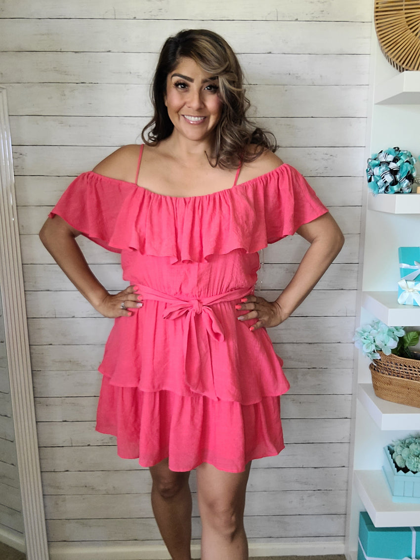 Coral Layered Ruffle Dress