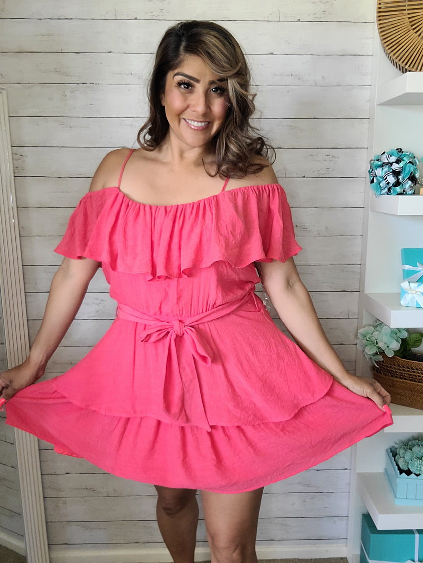 Coral Layered Ruffle Dress