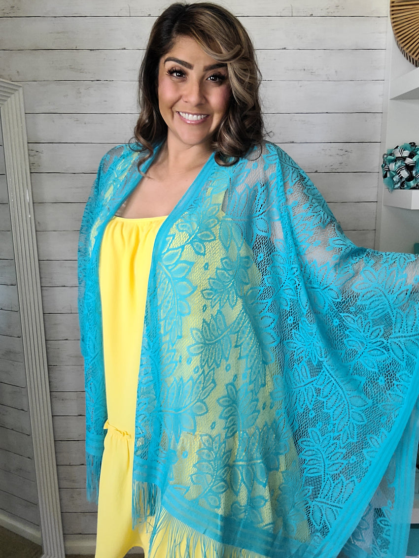 Ocean Blue Lace Kimono
