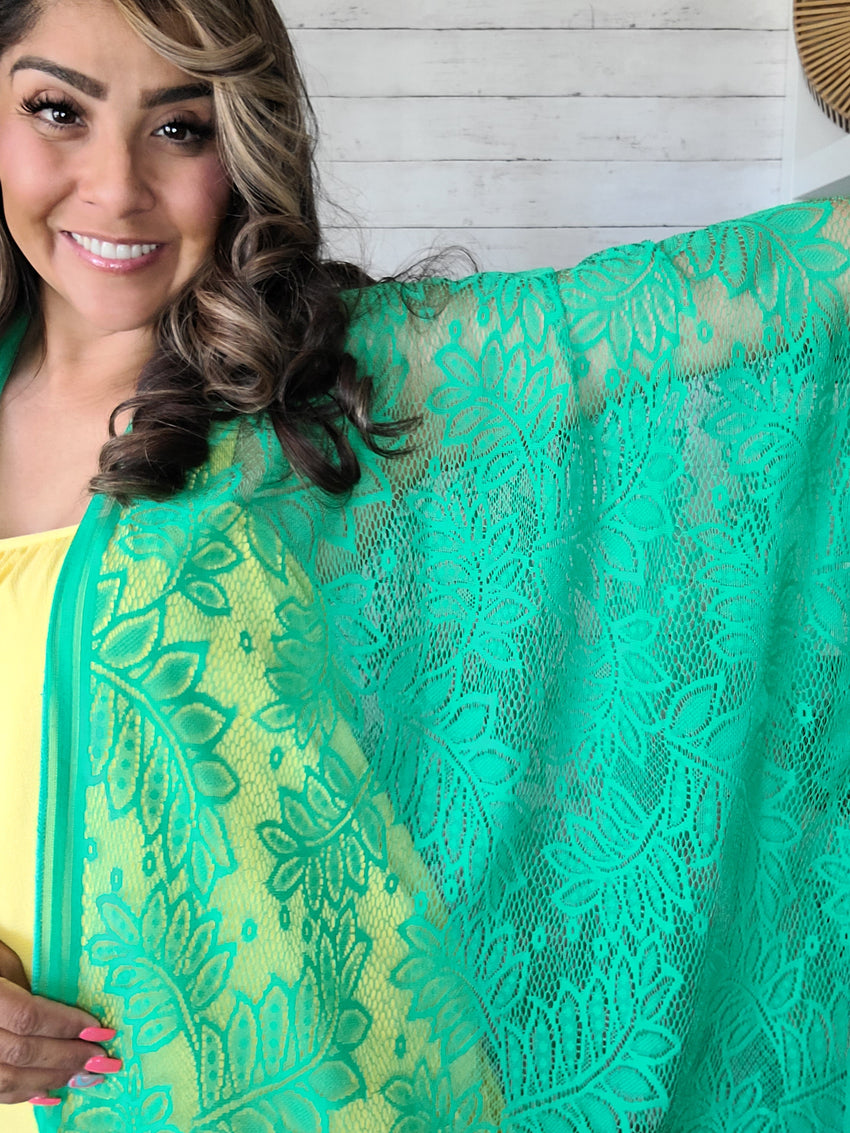 Kelly Green Lace Kimono