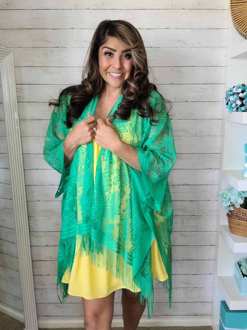 Kelly Green Lace Kimono