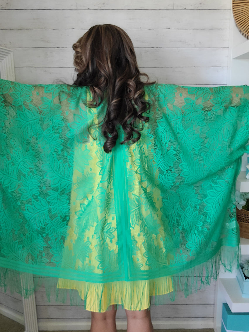 Kelly Green Lace Kimono