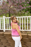 Colors of the Rainbow Embroidered Halter Top in Pink